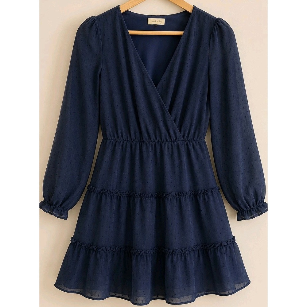 Altar'd State Deep Navy Long Sleeve Tiered Wrap Dress